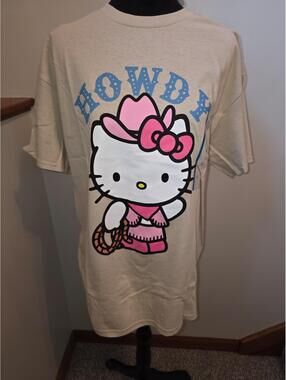 Hello Kitty Howdy Shirt - Creme with Pink and Blue, Size L, NWT!